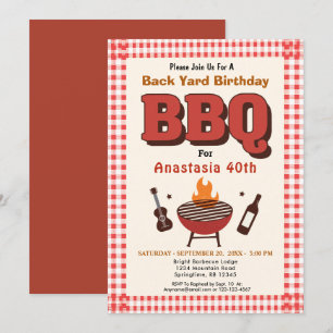 Invitation Red BBQ Barbecue Pays Jardin occidental Anniversai