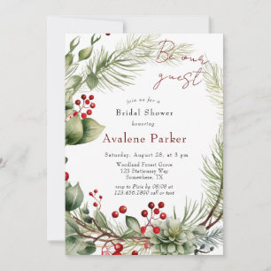 Invitation Red Berries Pine Wreath Soyez Notre Fête des marié