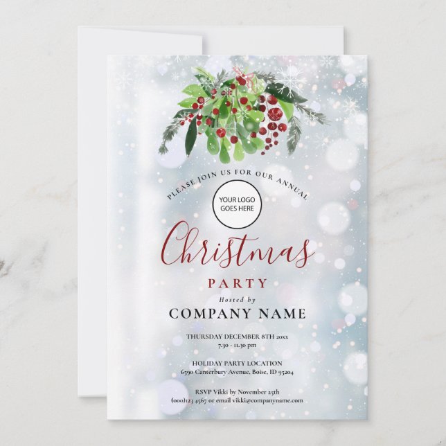 Invitation Red Berries Snow Company LogoChristmas Party (Devant)