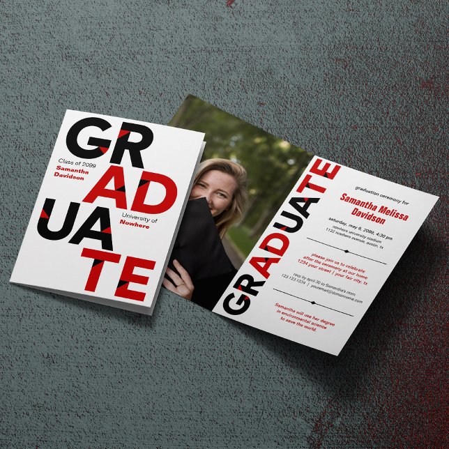 Invitation Red Big Bold Angle-Cut Lettres Graduation (Créateur téléchargé)