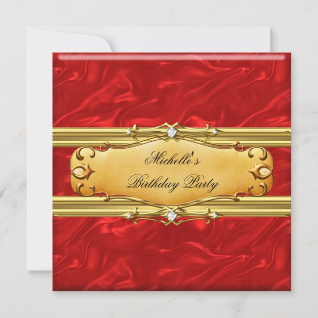 Invitation Red Birthday Party Gold Diamond (Devant)