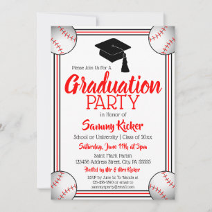 Invitation Red & Black Baseball Graduation Party