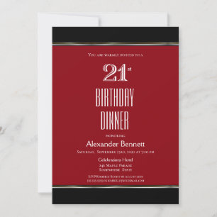 Invitation Red Black Blanc 21e anniversaire Dîner fête