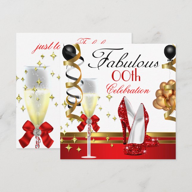 Invitation Red Black Blanc Or Fabrique fête d'anniversaire (Devant / Derrière)
