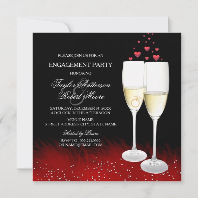 Invitation Red Black Champagne Bague Coeur d'engagement (Devant)