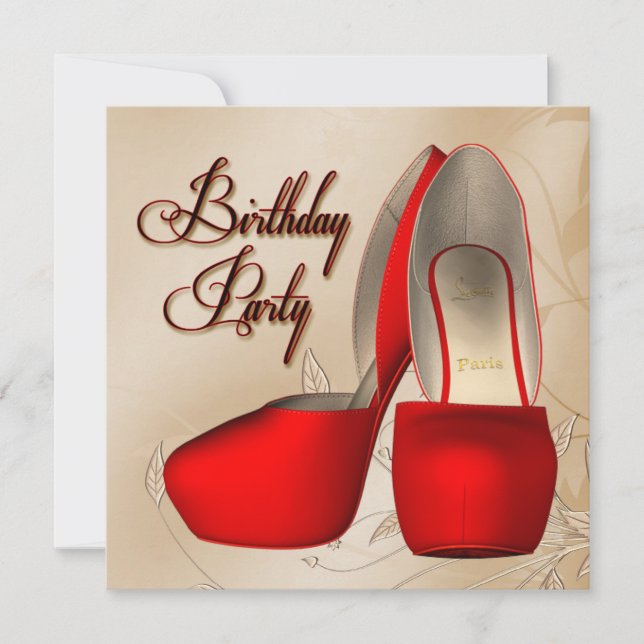 Invitation Red Black Damask talon haute chaussures fête d'ann (Devant)