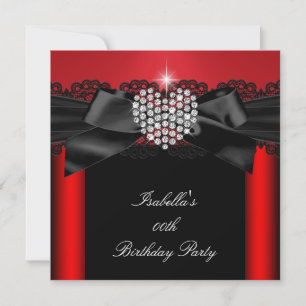 Invitation Red Black Diamond Heart Élégante fête d'anniversai