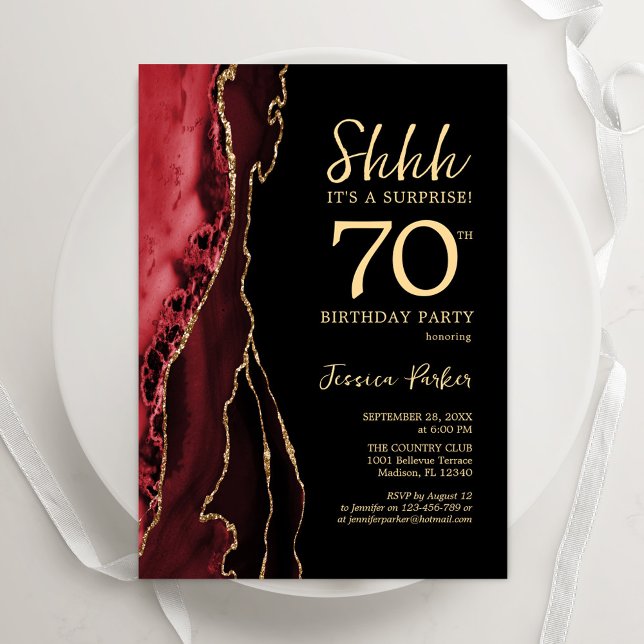 Invitation Red Black Gold Agate Surprise 70e anniversaire (Créateur téléchargé)
