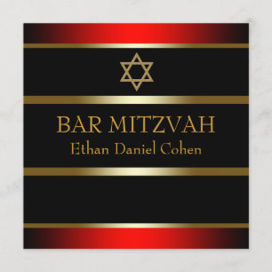 Invitation Red Black Gold Bar Mitzvah