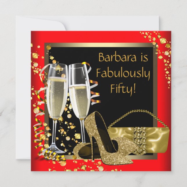 Invitation Red Black Gold Champagne 50e fête d'anniversaire (Devant)