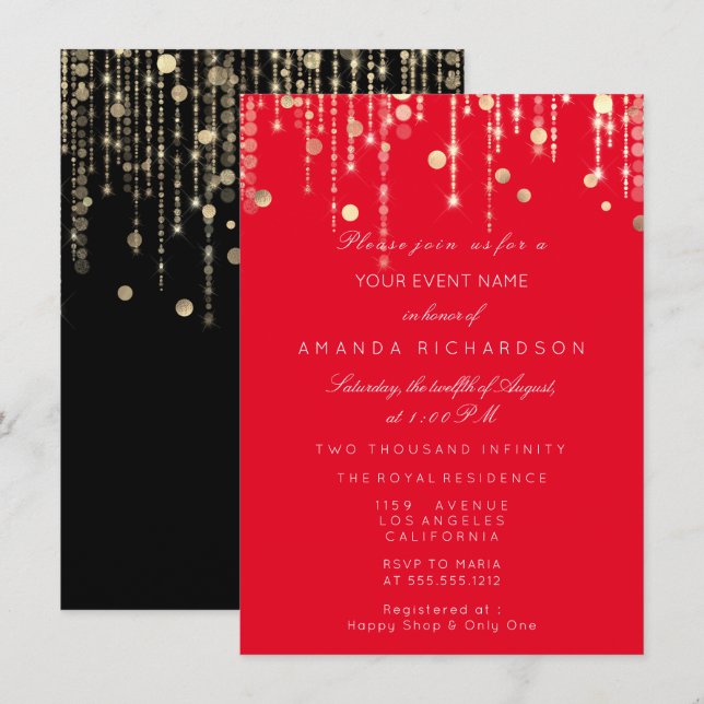Invitation Red Black Gold Drives Mariage nuptiale (Devant / Derrière)