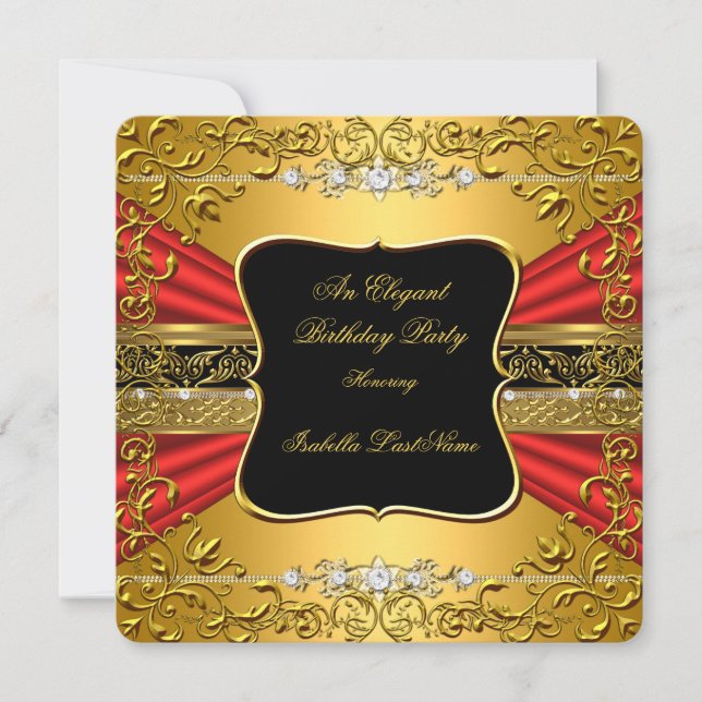 Invitation Red Black Gold fête d'anniversaire (Devant)