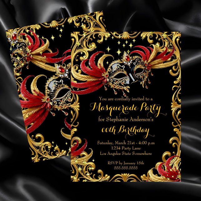 Invitation Red Black Gold Magical Night Masquerade Party (Créateur téléchargé)