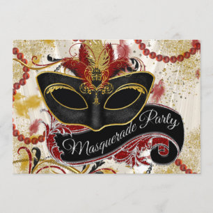 Invitation Red Black Gold Masquerade