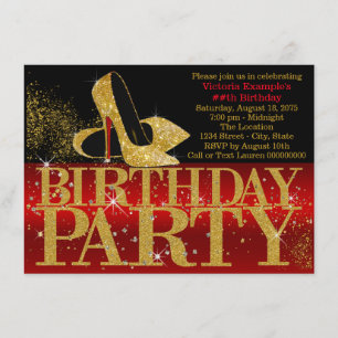 Invitation Red Black Gold Parties scintillant talon haut fête