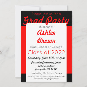 Invitation Red Black Grad Party Gras Graduation