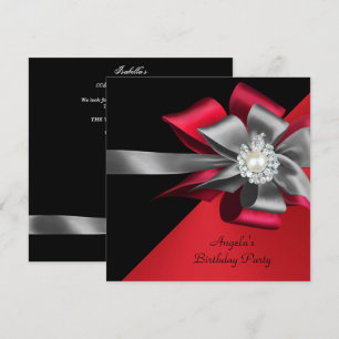 Invitation Red Black Grey Argent Bow Pearl fête d'anniversair