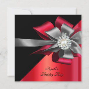 Invitation Red Black Grey Argent Bow Pearthday Party 2