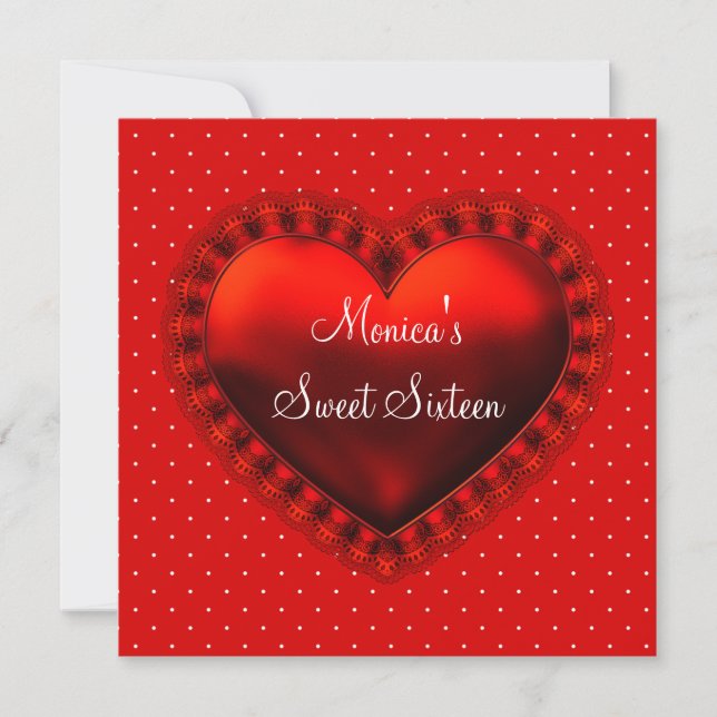 Invitation Red Black Heart Black Red Sweet 16 Anniversaire (Devant)