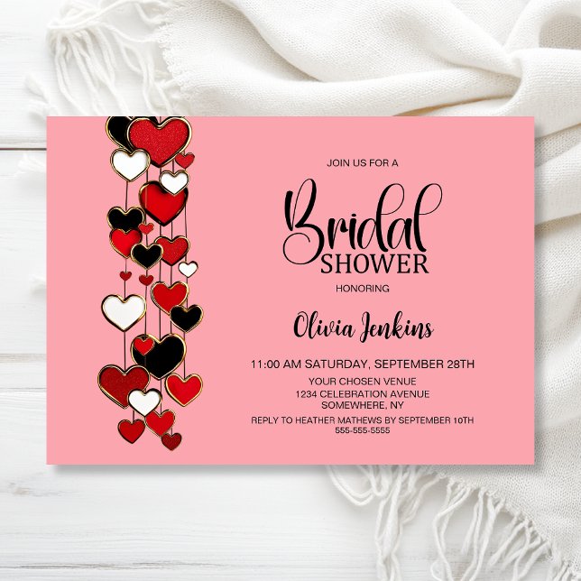 Invitation Red Black Hearts Bridal Shower (Créateur téléchargé)