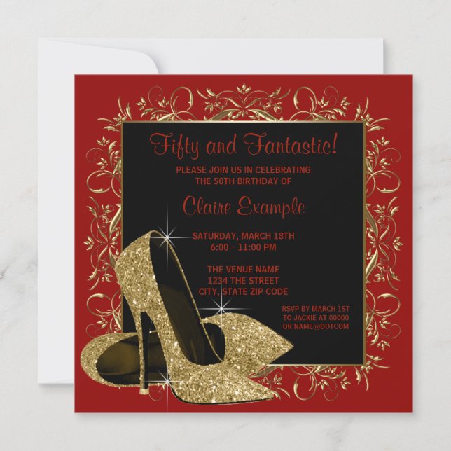 Invitation REd Black High Heels Fête d'anniversaire des femme (Devant)