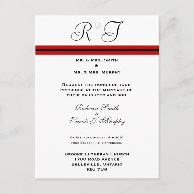Invitation - Red & Black Line Postcard (Front)