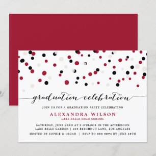 Invitation Red & Black Modern Confetti Dots Graduation Party