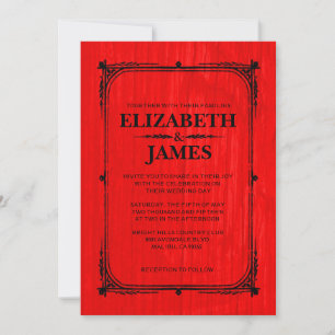 Invitation Red & Black Rustic Grange Bois de mariage Invitati