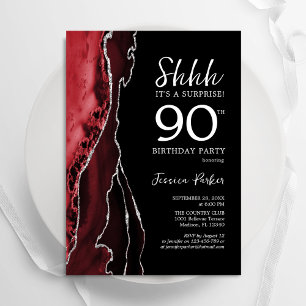 Invitation Red Black Silver Agate Surprise 90e anniversaire