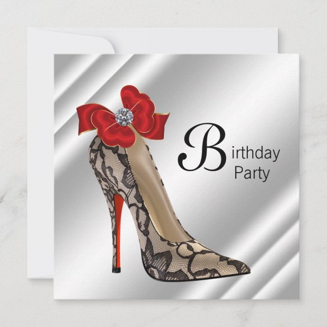 Invitation Red Black talon haute chaussure fête d'anniversair (Devant)