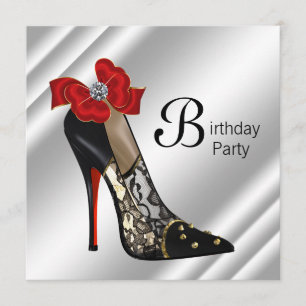 Invitation Red Black talon haute chaussure fête d'anniversair