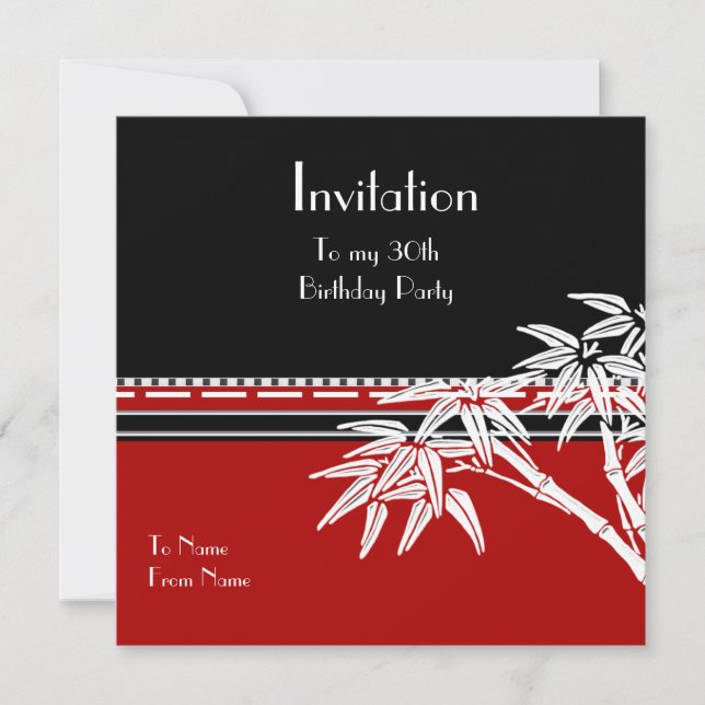 Invitation Red Black White Asian Bamboo TEST (Front)