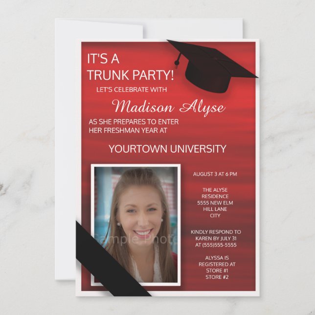 Invitation Red Black White College Trunk Party (Devant)