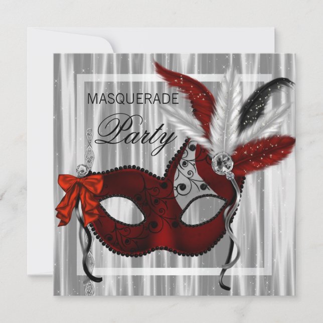 Invitation Red Black White Masquerade Party (Devant)