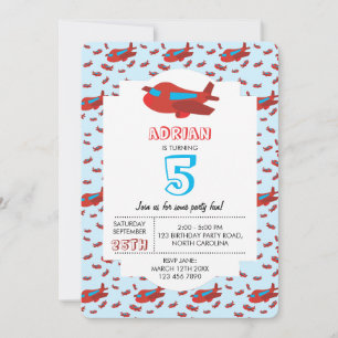 Invitation Red Blue Avion Motif Enfants Garçons Filles Annive