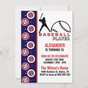 Invitation Red Blue Baseball Girl Boy Birthday Party