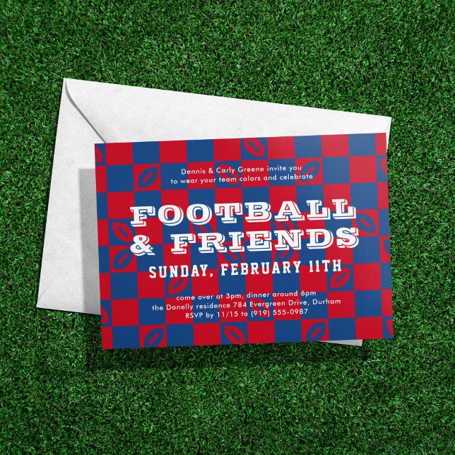Invitation Red Blue Checkboard Football Game Watch Party (Créateur téléchargé)