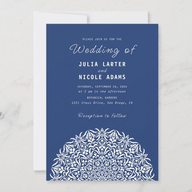 Invitation Red & Blue Coral Reef Marble Stone Mandala Wedding (Devant)