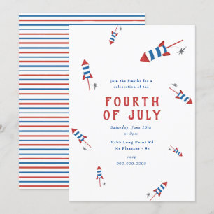 Invitation Red Blue Firework Rocks 4 juillet party Invita
