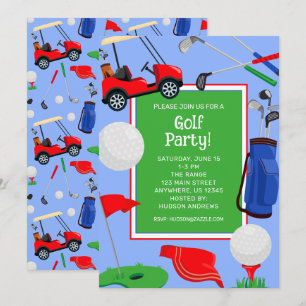 Invitation Red Blue & Green Golf Party