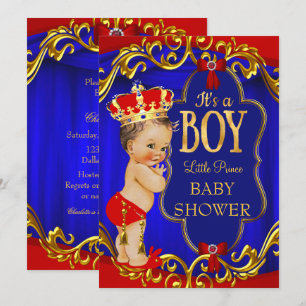 Invitation Red Blue Royal Boy Prince Baby shower