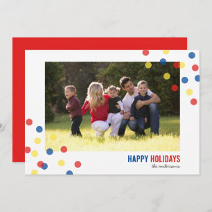Invitation Red Blue Yellow Confetti Photo Happy Holidays Card