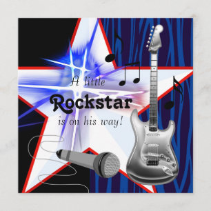 Invitation Red Blue Zebra Rockstar Baby Boy Douche