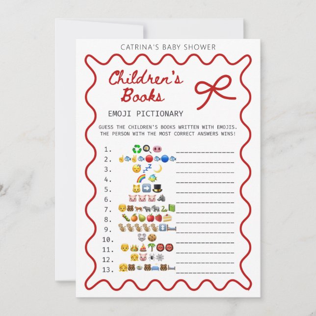 Invitation Red Bow Baby Shower - Editable Name, 5x7 (Devant)