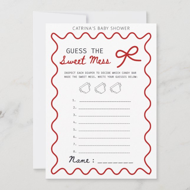Invitation Red Bow Baby Shower - Editable Name, 5x7 (Devant)