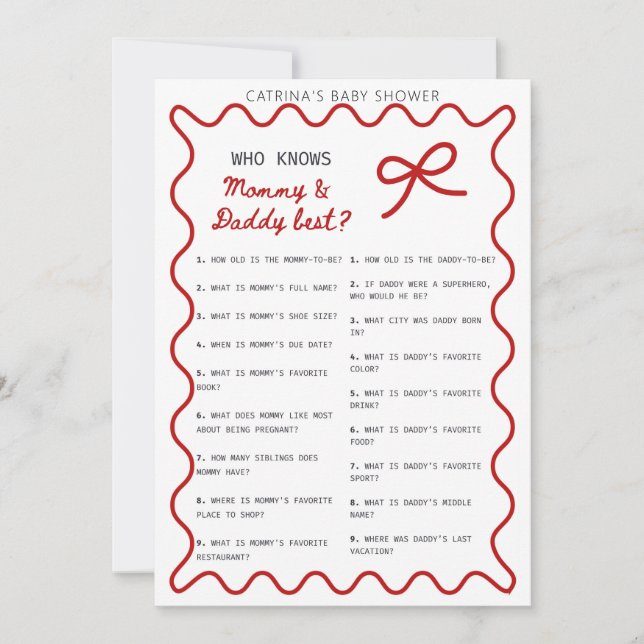 Invitation Red Bow Baby Shower - Editable Name, 5x7 Invitatio (Devant)