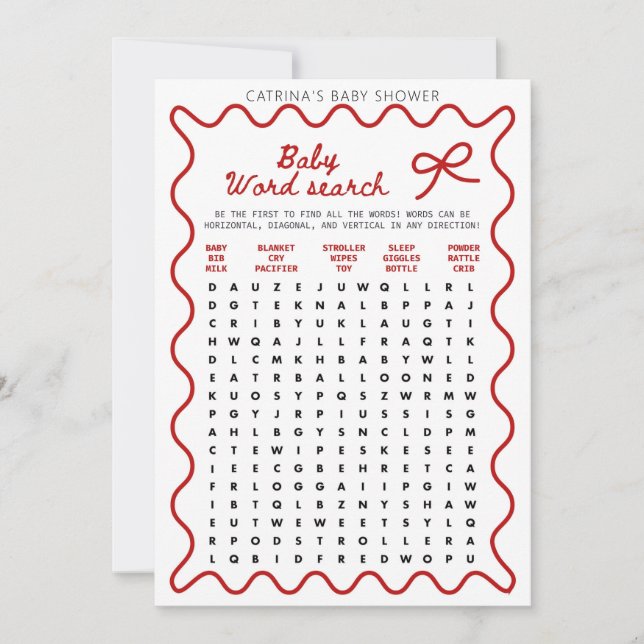 Invitation Red Bow Baby Shower - Editable Name, 5x7 Invitatio (Devant)
