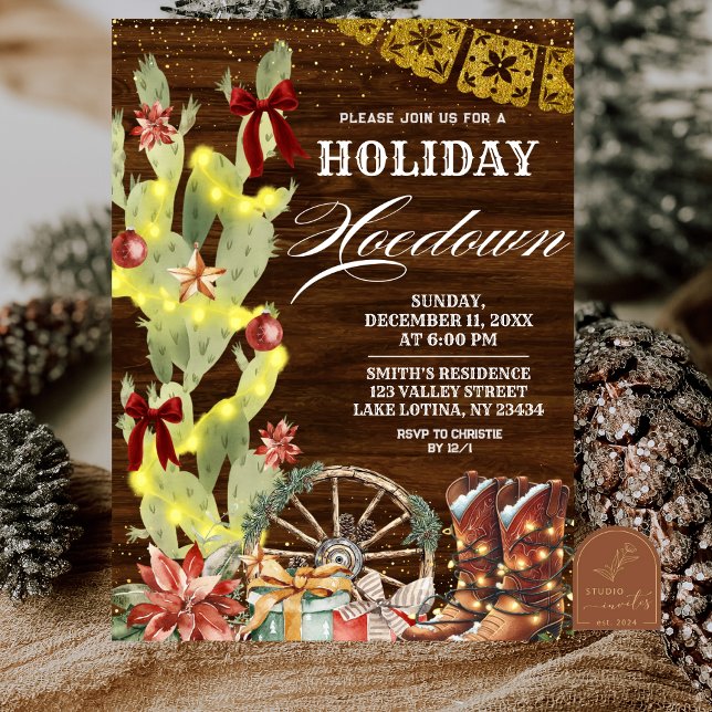 Invitation Red Bow Cactus Wild West Holiday Hoedown (Créateur téléchargé)