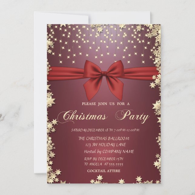 Invitation Red Bow Gold Stars (Devant)