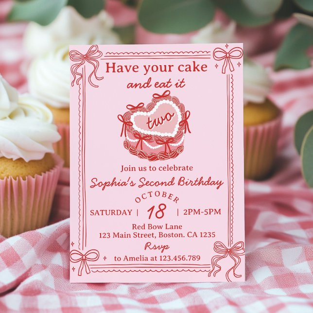 Invitation Red Bow Have Your Cake and Eat It Two Birthday (Créateur téléchargé)